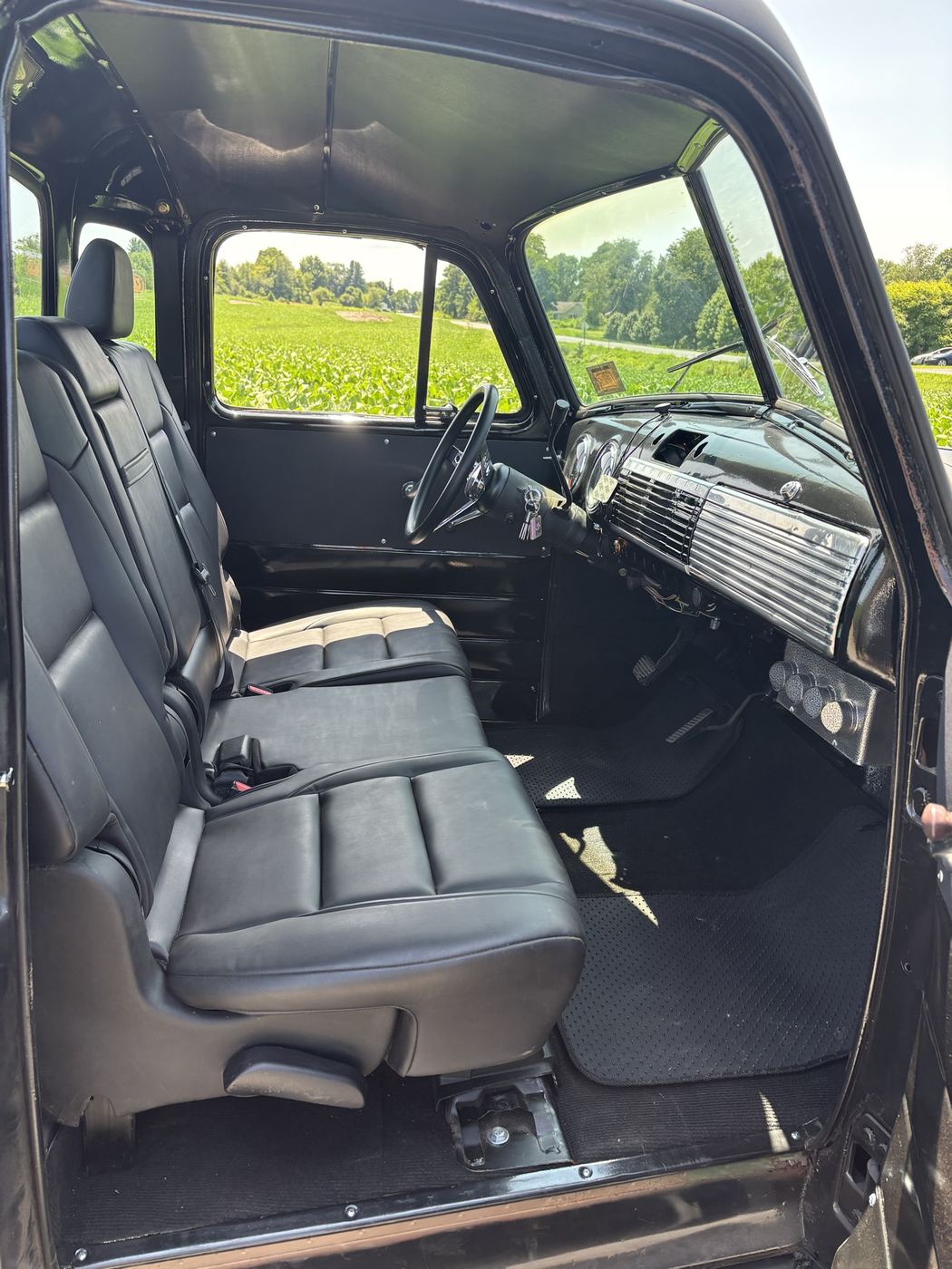Black custom classic truck interior
